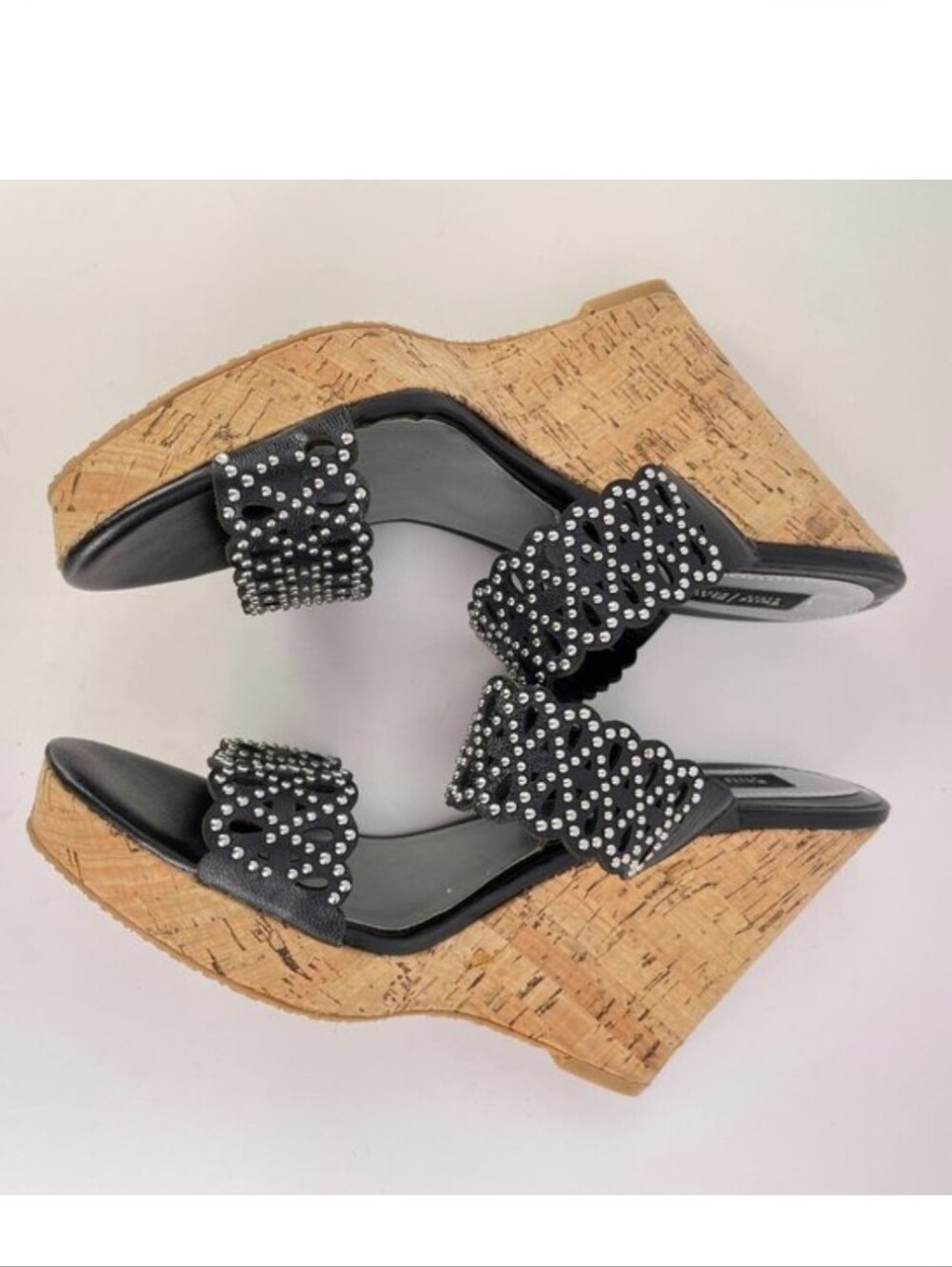 White House Black Market Black Studded Cork Wedge Slide Sandals